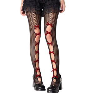 Enchanting Siren Striped Tights with Red Bow Accents